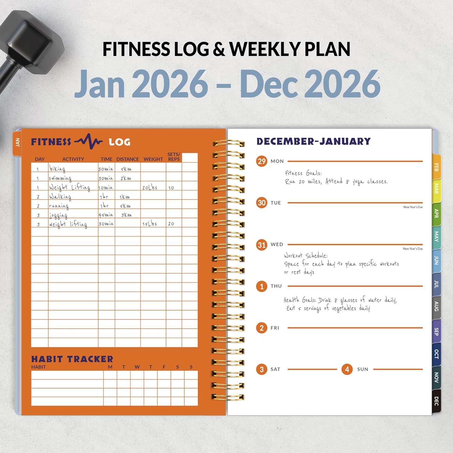 2026 Fitness Workout Journal Planner for Women & Men, JAN 2026 - DEC 2026 Exercise Planner, 6.4" x 8.3" Workout Calendar Journal Essentials Gift for Goals, Tracking,Gifts with PVC Plastic Cover, Blue - Image 2