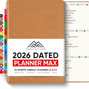 Dated, 2026 Planner, 8.5" x 11" - The Productivity Planner to Achieve Your 2026 Goals - Planner 2026-2027 by PRODUCTIVITY STORE (A4, BROWN)