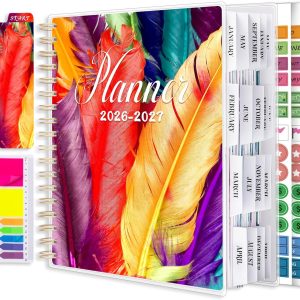 Planner 2026-2027, Large 18 Months Academic Daily Weekly Monthly Planner Yearly Agenda Jan. 2026–June. 2027, 7.9" x 9.8", Page Tabs, Separator Page, Pocket Folder, Bookmark, Stickers, Sticky Note Set