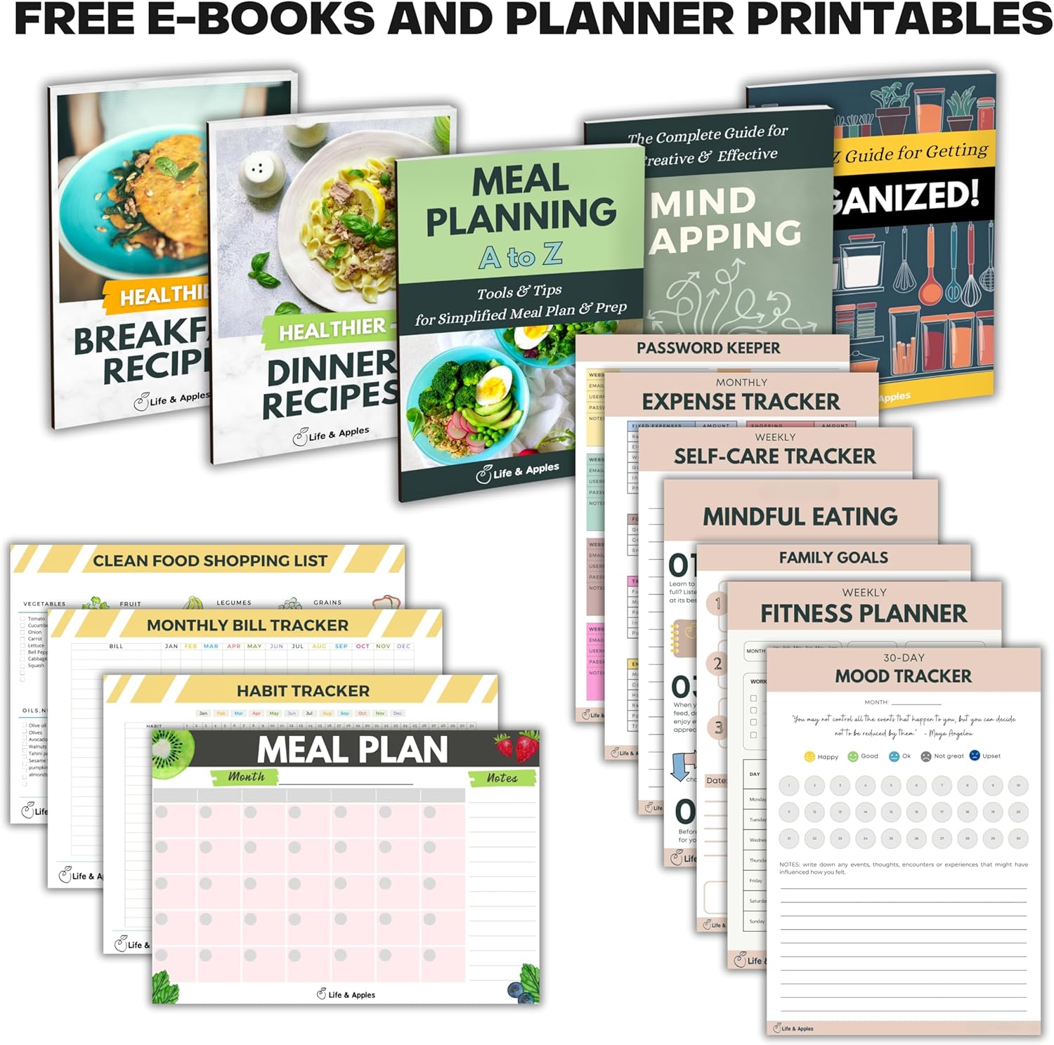 Life & Apples Meal Planner with Grocery List – Undated Weekly Menu & Meal Prep Notebook for Women & Men, Healthy Eating & Weight Loss Planner, 52-Week Spiral Bound Journal, Forest - Image 7