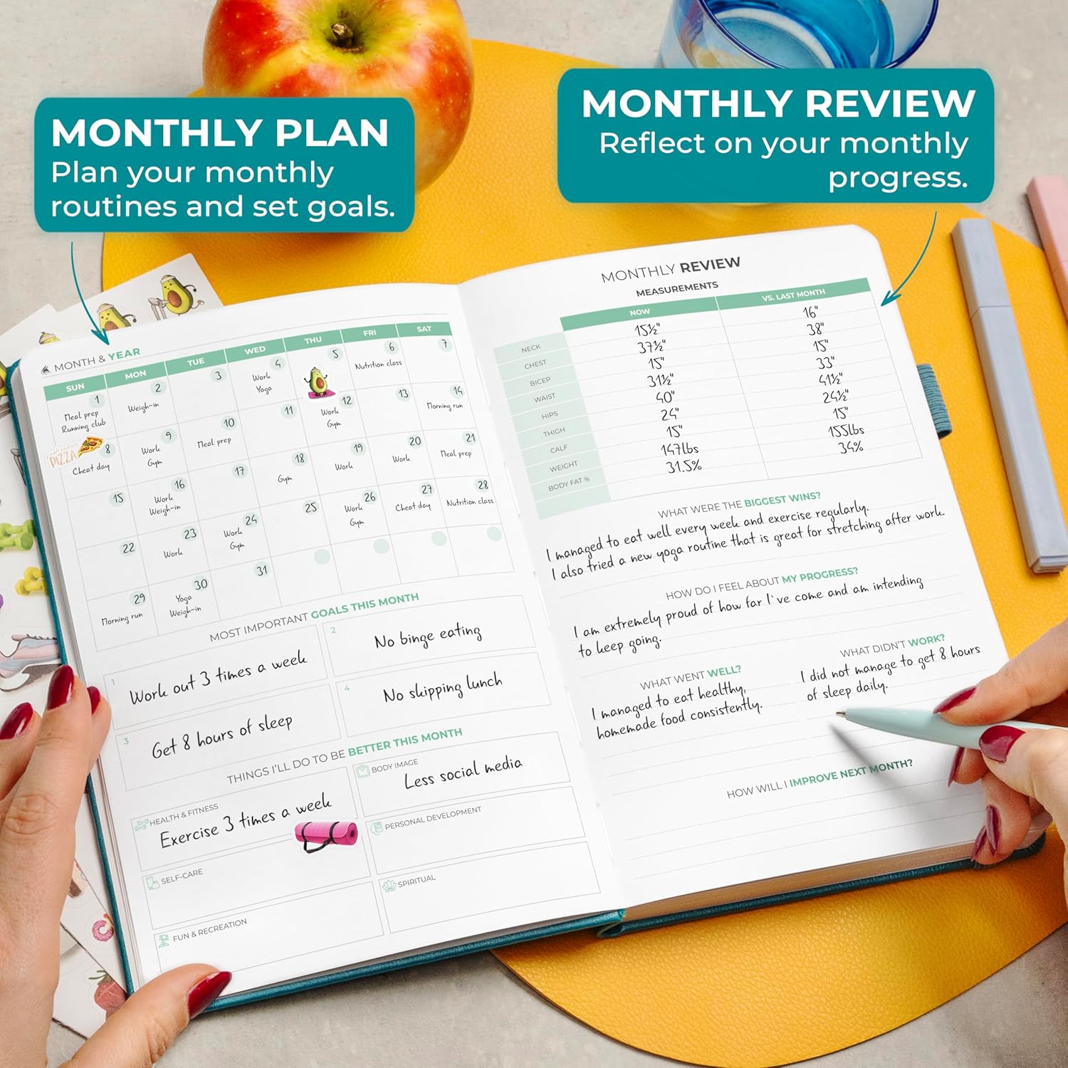 Clever Fox Fitness and Food Journal Premium – Guided Daily Workout, Meal & Weight Loss Tracker for Women & Men – Exercise Diet Planner (Aquamarine) - Image 5