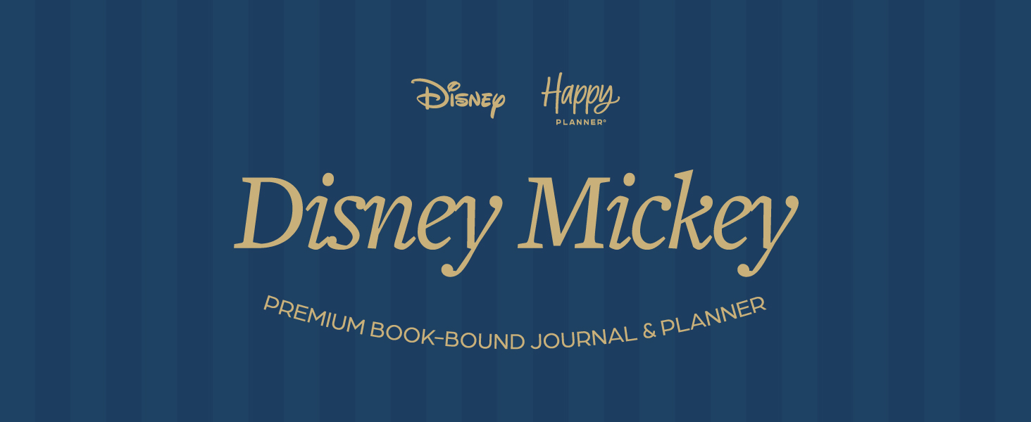 Brand logos on a background. Text reads: Disney Mickey. Premium book-bound journal and planner.