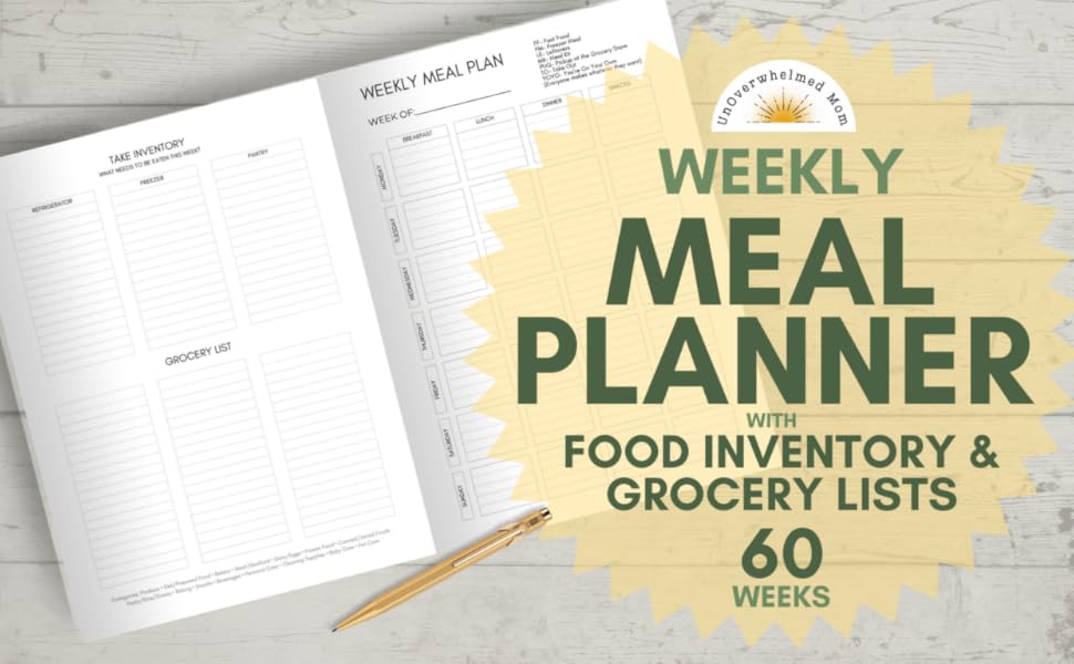 Weekly Meal Planner with Food Inventory and Grocery list, 60 weeks
