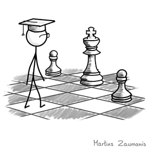 A drawing of a scientist on a chess board