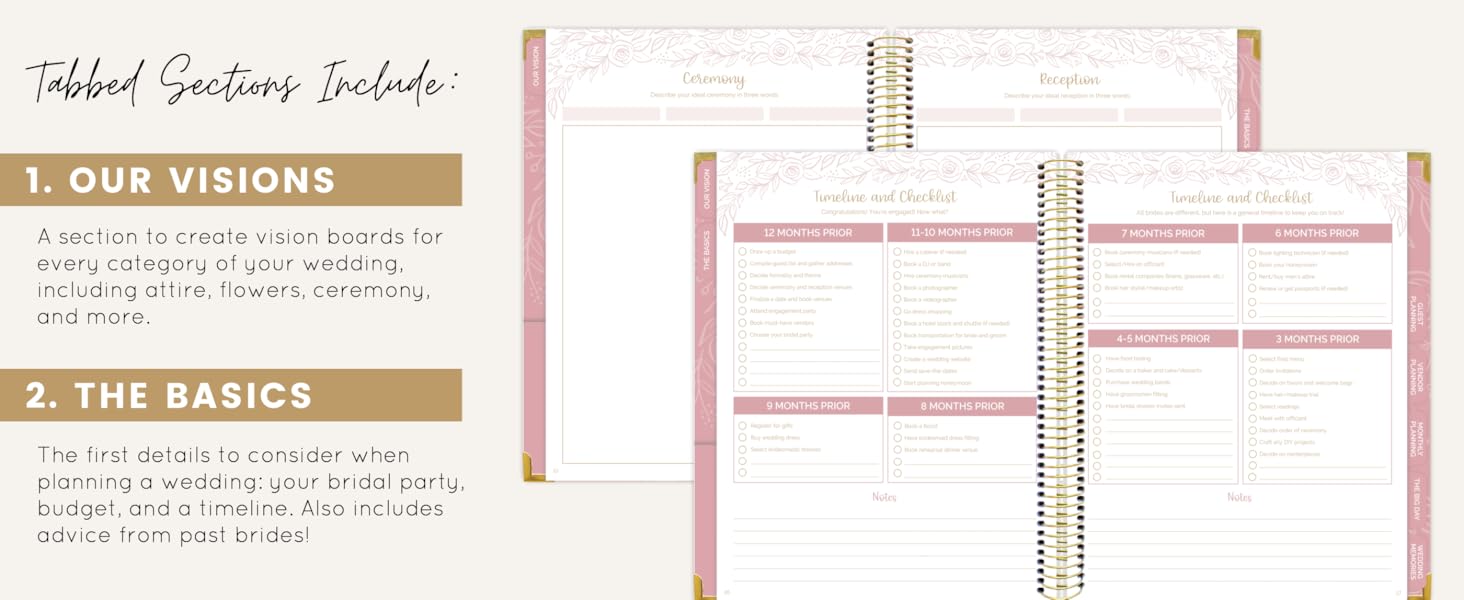 Gold Floral Wedding Planner tabbed sections Our Visions &amp; The Basics