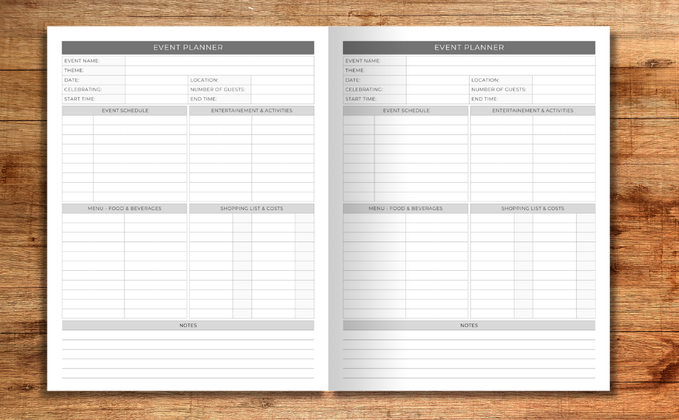 Event Organizer Party Planner Management Planning Log Book Party Schedule Theme List Menu Shopping