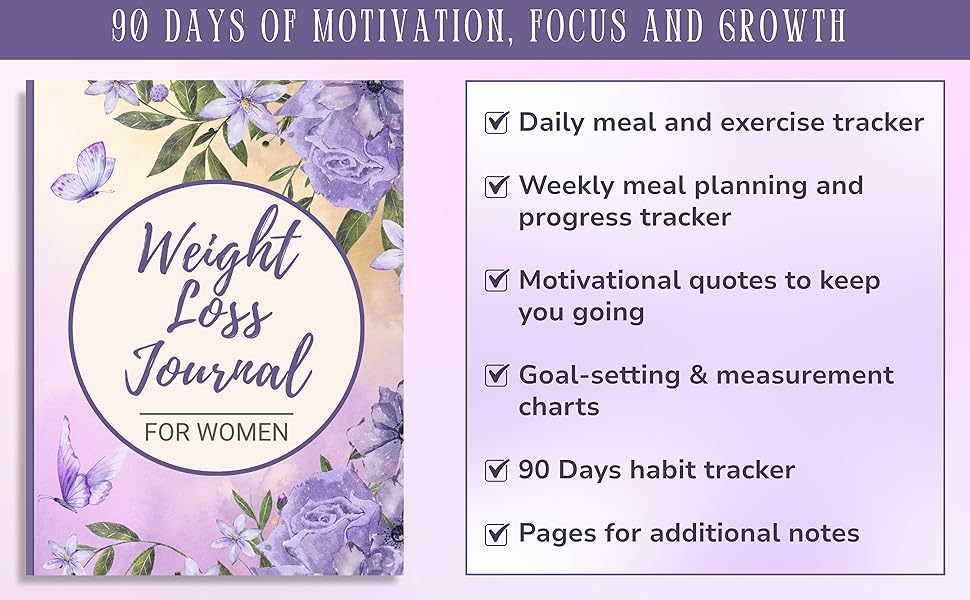 Weight Loss Journal For Women Motivational Diet and Exercise Tracker, Meal Planner and Grocery