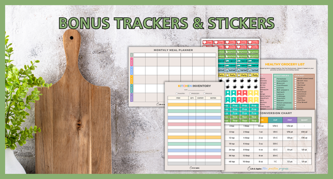 kitchen inventory and meal planner next to cutting board