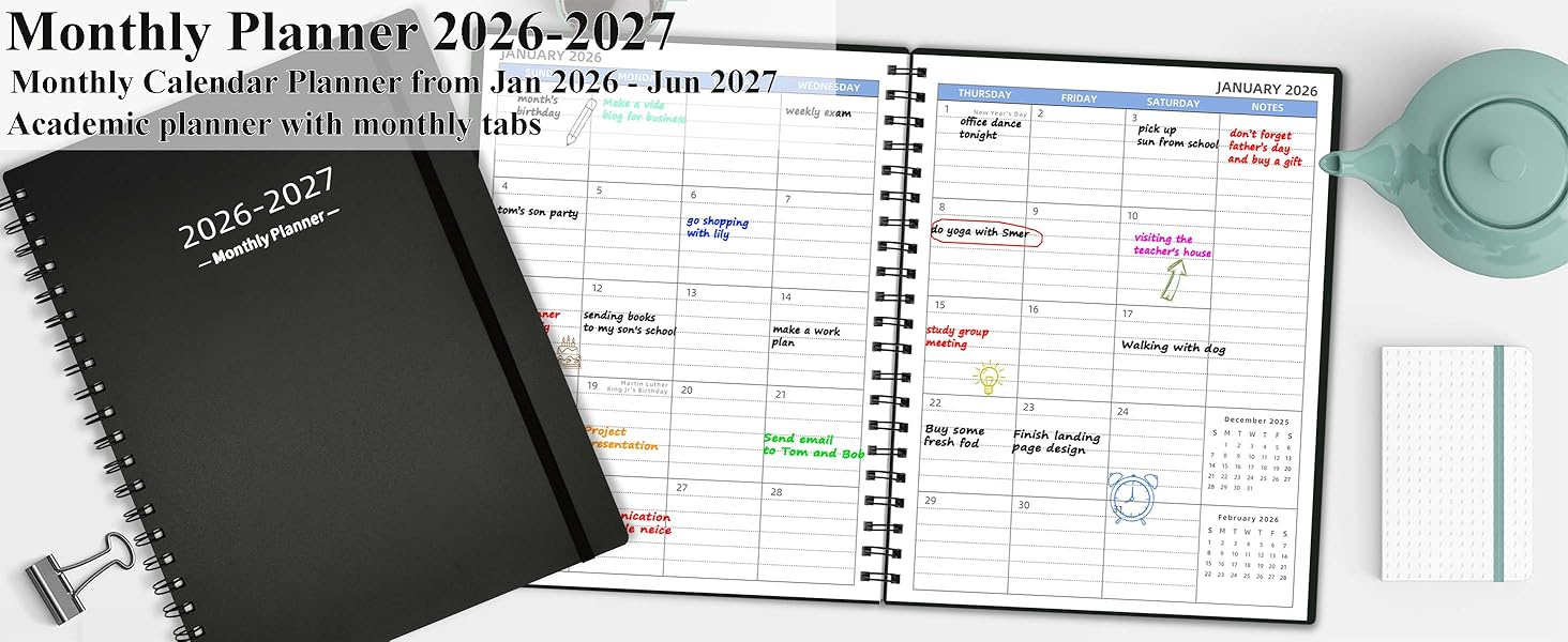 Planner 2026-2027 Monthly with Inner Pocket