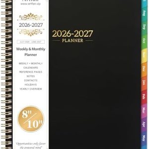 2026-2027 Planner - Calendar/Planner 2026-2027 Weekly and Monthly with Tabs, 8" x 10", Jul. 2026 - Jun. 2027, Flexible Cover + Twin-Wire Binding + Calendars, Daily Organizer - Black