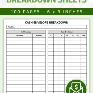 Cash Envelope Breakdown Sheets: Cash Envelope Budget Sheet Logbook | Envelope Budgeting Tracker Log Book