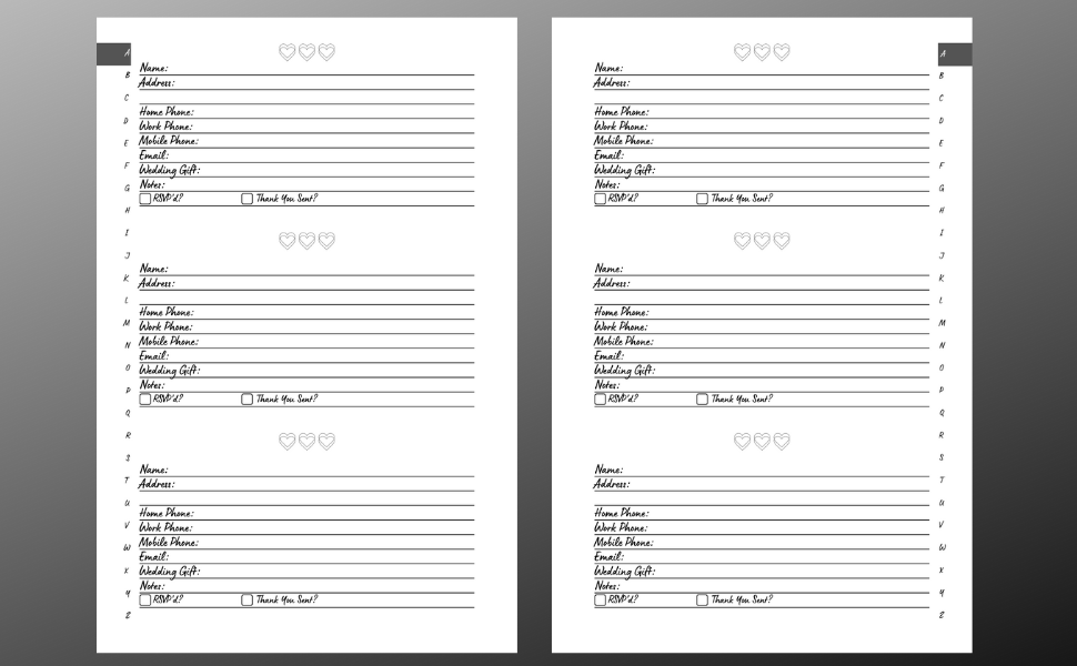 Address Book Letter Pages- Wedding