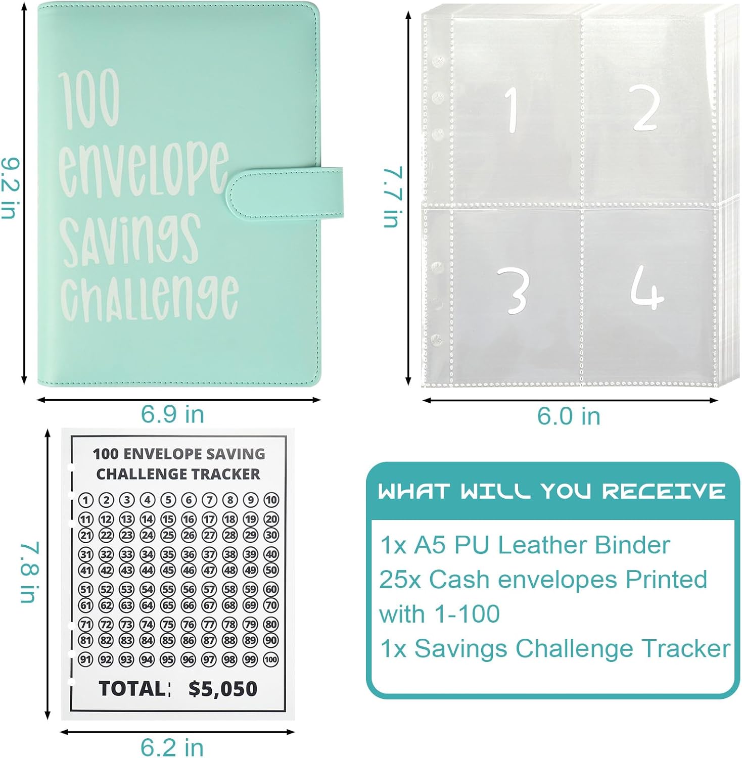 LANBOUY 100 Envelopes Money Saving Challenge Binder Budget Planner, Budget Book With Cash Savings Challenge, 52 Week Money Binder, 4 Envelopes Per Page, A Total Of 25 Pages - Image 3