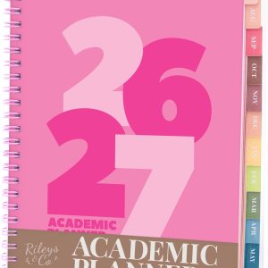 Rileys Academic Planner 2026-2027, Daily, Weekly & Monthly Planner, July 2026 - June 2027, Student Notes Pages, Twin-Wire Binding, Weekly Agenda for School & Work (8 x 6-Inches, Chunky, Pink)