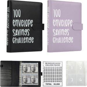 LANBOUY 100 Envelopes Money Saving Challenge Binder Budget Planner, Budget Book With Cash Savings Challenge, 52 Week Money Binder, 4 Envelopes Per Page, A Total Of 25 Pages