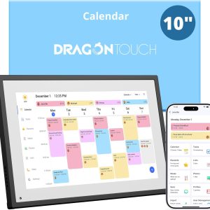 Dragon Touch 10.1 inch Digital Calendar Chore Chart – Interactive Touchscreen, Smart Family Planner, Hearth Display Desk Digital Calendar Seamless Scheduling Black