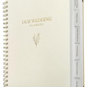 Wedding Planner Book and Organizer for Bride - Elegant Linen Cover Wedding Planning Binder with Checklists,Pockets & Calendars,Perfect Engagement Gifts for Couples(Cream)