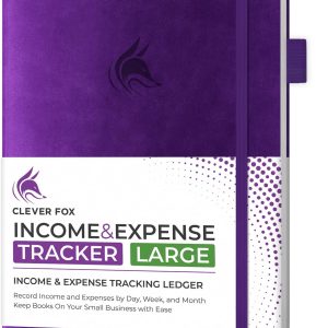 Clever Fox Income & Expense Tracker Large – Accounting & Bookkeeping Ledger Book for Small Business – 2-Year Record Notebook, A4 (Purple)