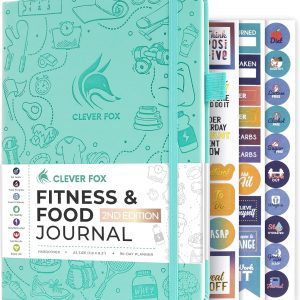 Clever Fox Fitness & Food Journal – Nutrition & Workout Planner for Women & Men – Diet & Gym Exercise Log Book with Calendars, Diet & Training Trackers - Undated, A5 Size, Hardcover (Turquoise)
