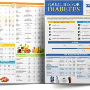 Zastic! Laminated 8.5"x11" Diabetes Food Chart & Meal Planner for Diabetics - 345 Grocery Foods List - Diabetic Food List Planner Chart w/Serving Size, Carbs, Calories, and Glycemic Index