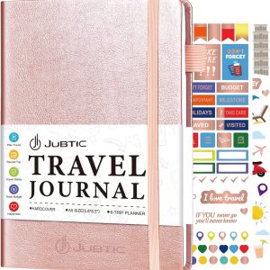 JUBTIC Travel Journal & Planner, Vacation Organizer with Budget Tracker & Checklist, A5 Size Trip Diary & Notebook for 6 Trips, Travel Gifts for Women, Men & Couples (Rose Gold)