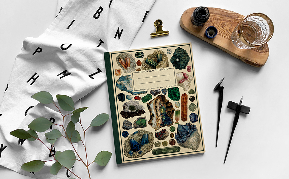 Composition Notebook with a picture of minerals Illustration on the cover.