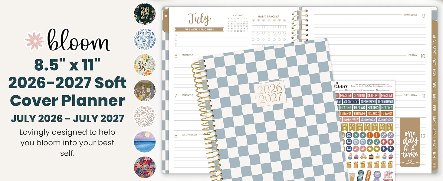 softcover planner 2026-2027 july through july 8.5x11 bloom