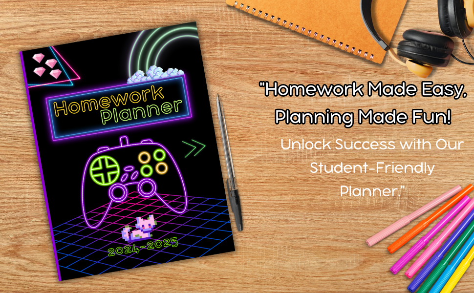 Homework Log for student, Homework planner for kids, Homework Planner 2023-2024 for gamers