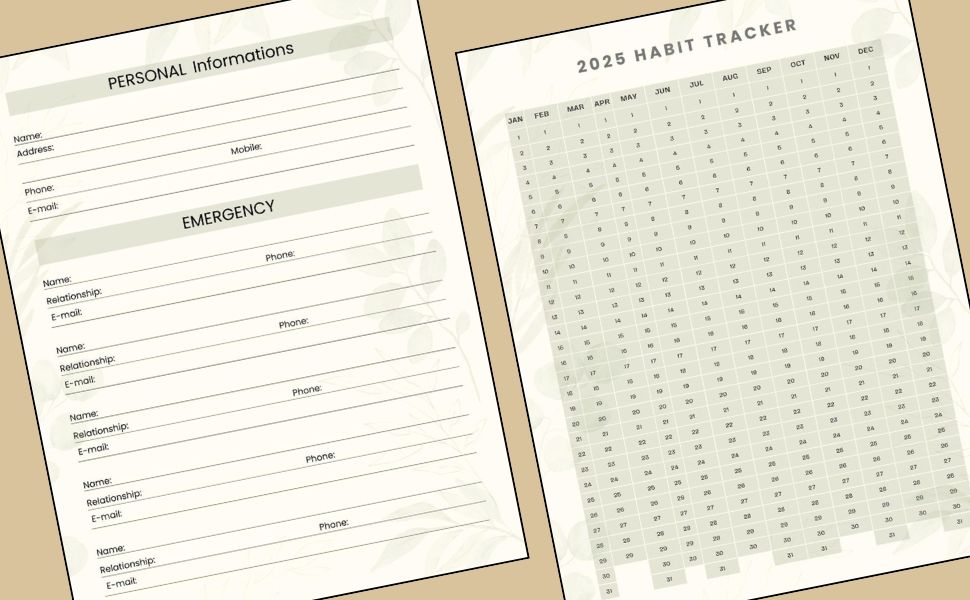 5 year planner 2025 2029 password tracker birthday planner calendar yearly monthly weekly habit 