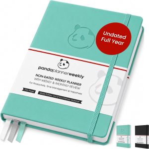 Panda Planner Undated Weekly Planner - To Do List, Habit Tracker, Turquoise | This 53-week notebook provides daily, weekly, and monthly overview sections to help you organize your tasks effectively.