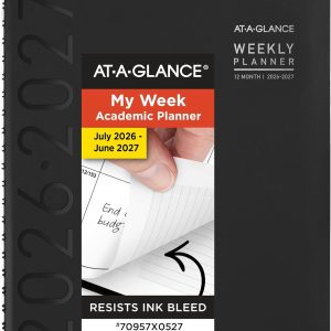 AT-A-GLANCE Planner 2026-2027 Weekly & Monthly Academic 12-Month July-June Half-Hourly Appointment Book, 8-1/4" x 11", Contemporary, Black (70957X05)