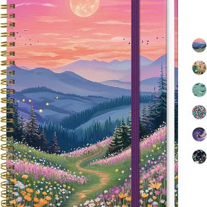 Taja Spiral Lined Journal for Women, Notebook for Work with Pretty Cover, 140 College Ruled Pages, Hardcover Notebook for Journaling, Note Taking, Bible Study, Dreamscape Hills