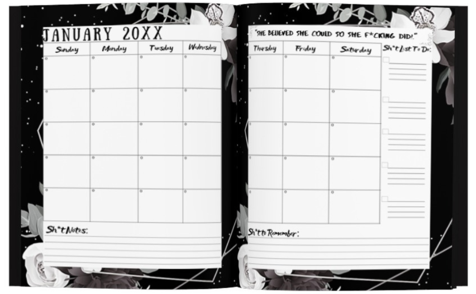 sweary monthly calendar organizer planner large print 8.5 x 11 inches vertical flower floral borders