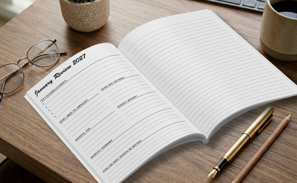 book notebook papers white lines review 2027 january notes