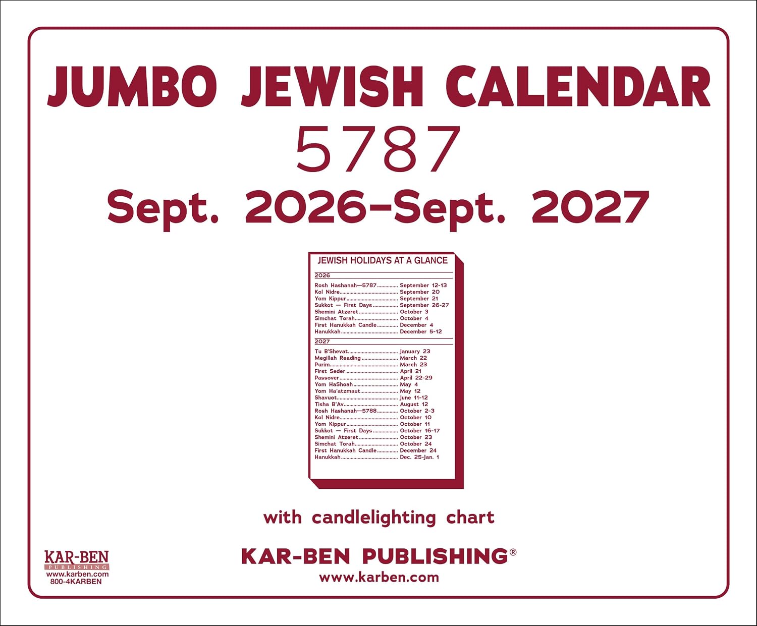 Jumbo Jewish Calendar 5787 / A 13-Month Desk Calendar September 2026-September 2027 Includes Candlelighting Chart: 2026-2027