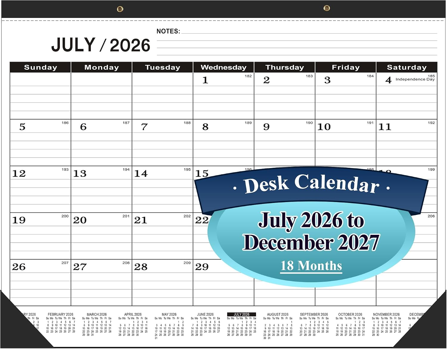Desk Calendar 2026-2027 – Large 18-Month Monthly Desk Pad, July 2026 to December 2027, 22″ x 17″ Calendar with Thick Paper, Golden Hanging Holes & To-Do List for Home and Office