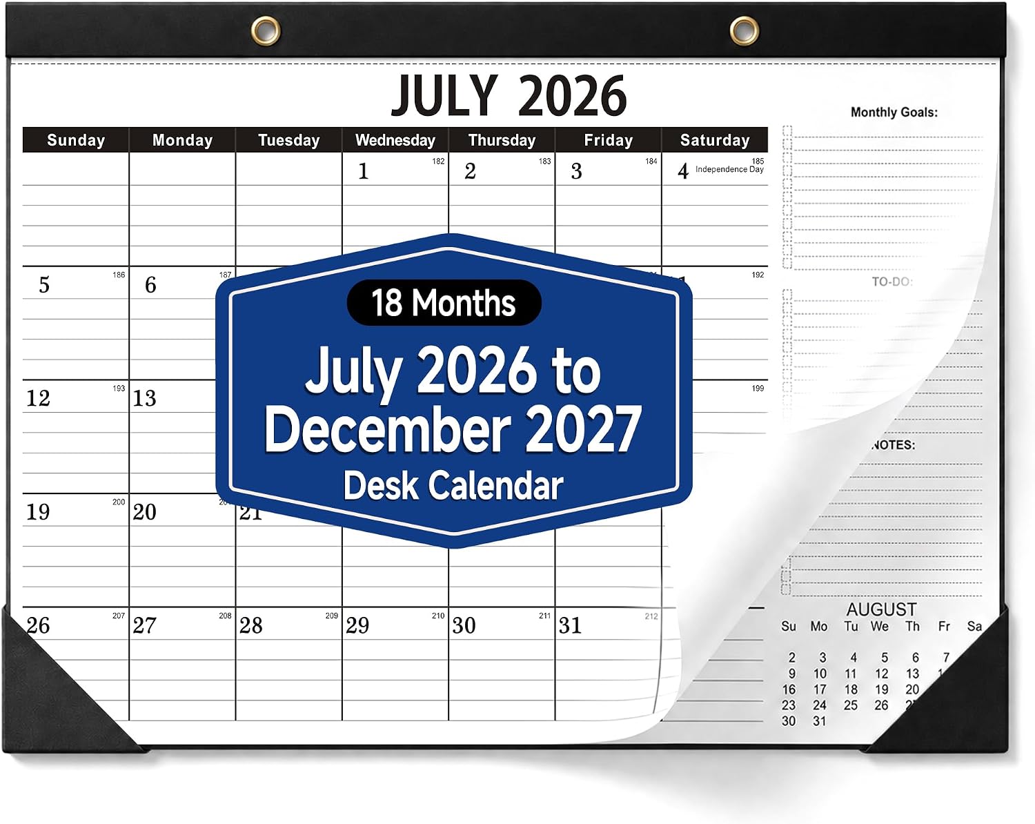 Desk Calendar 2026-2027 – 18 Month Large Monthly Calendar (July 2026 – Dec 2027), 17″ x 12″ Desktop & Wall Calendar with Thick 120 GSM Paper, Corner Protector for Home, School and Office