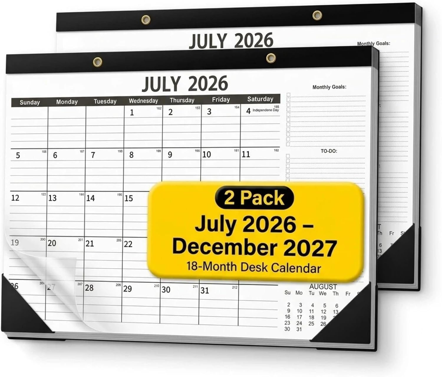 Calendar 2026-2027 (2 Pack) – 18 Month Desk Calendar 2026-2027(July 2026 – Dec 2027), 17″ x 12″ Desk Calendar with Thick 120 GSM Paper for School & Office.