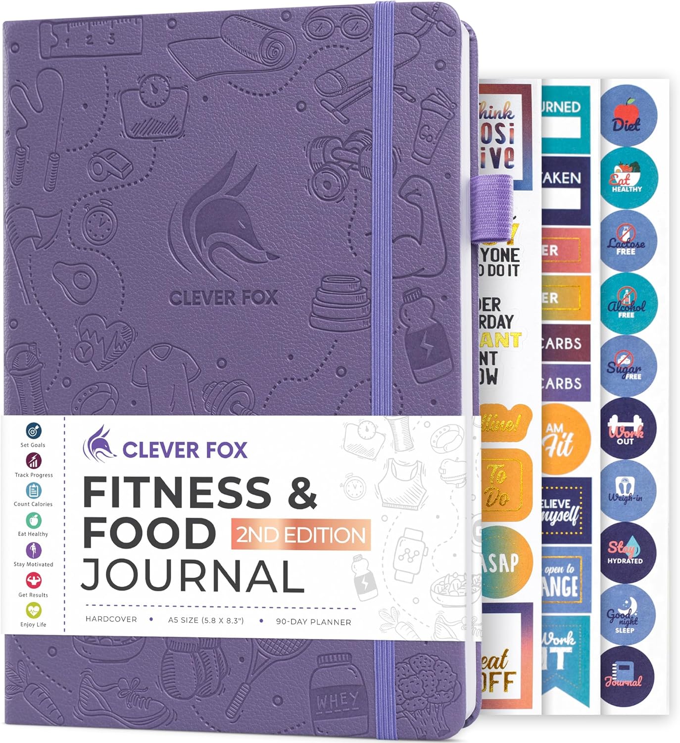 Clever Fox Fitness & Food Journal, Workout Planner, 5.8″x8.3″ Lavender
