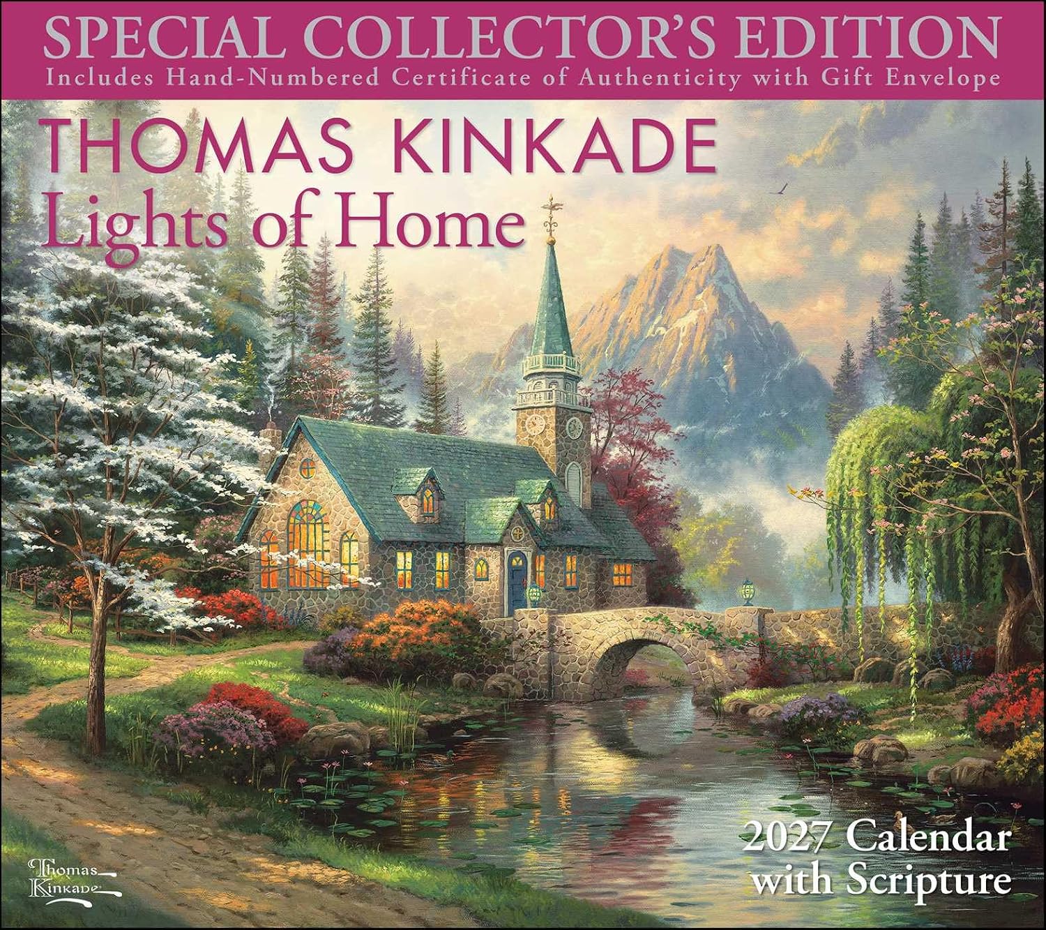 Thomas Kinkade Collector’s Scripture Edition 2027 Deluxe Wall Calendar + Print: Lights of Home