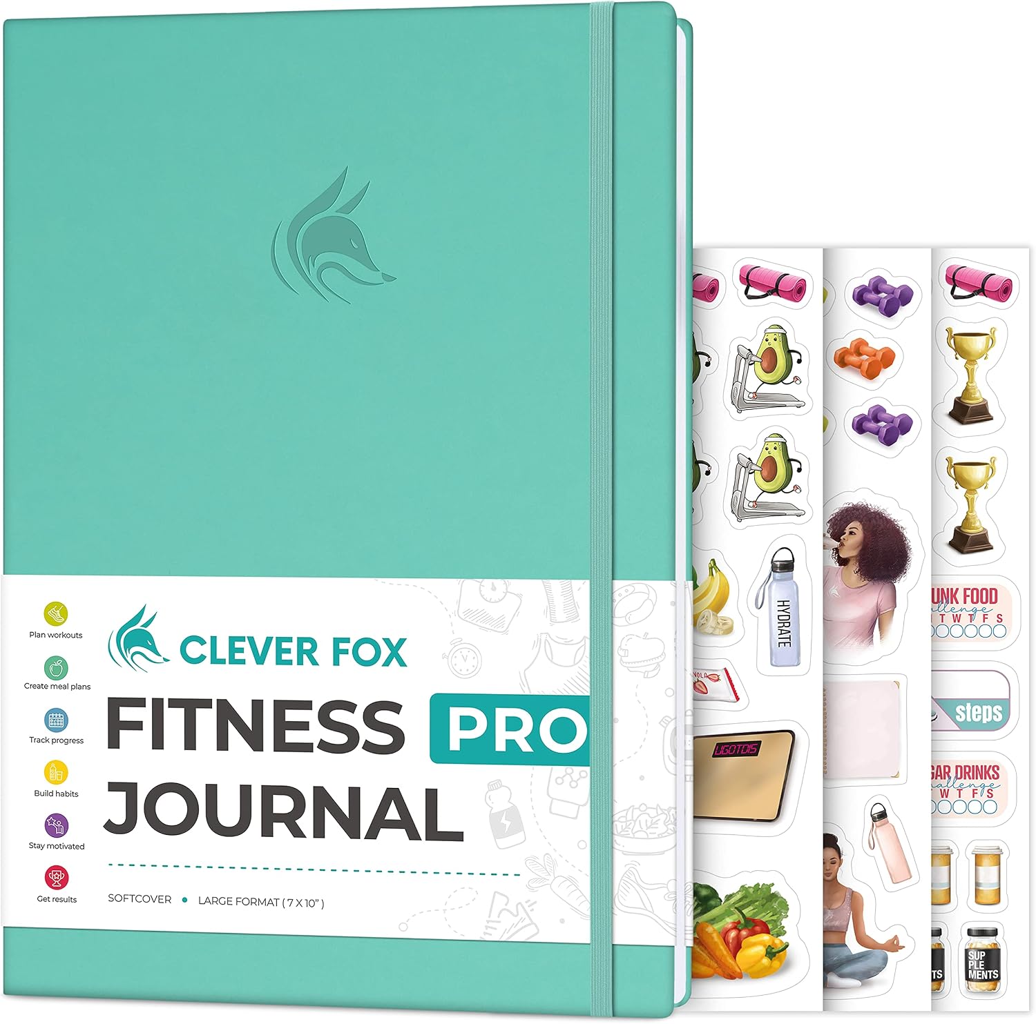 Clever Fox Fitness Journal PRO, Men & Women, Workouts, Meals, Turquoise