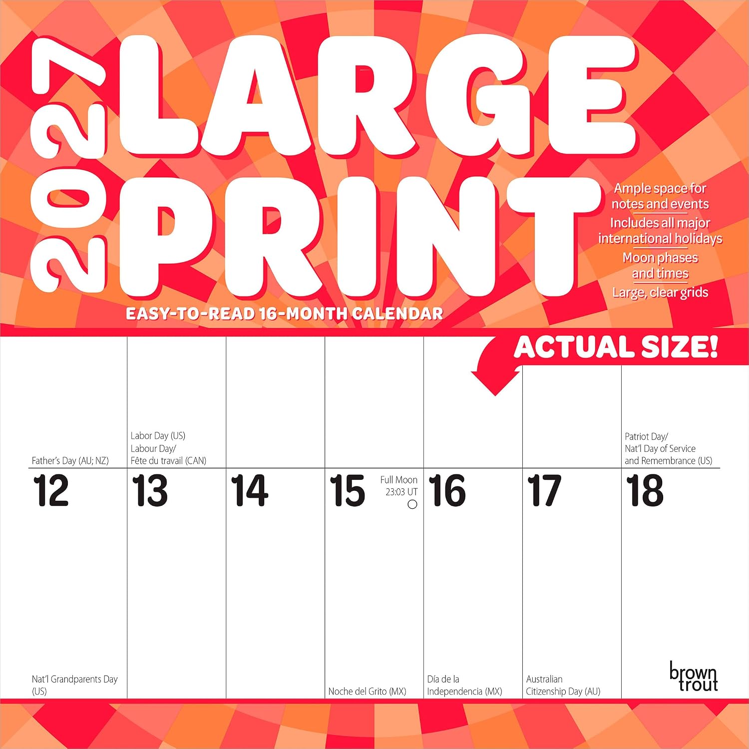 Large Print | 2027 12 x 24 Inch (Hanging) Monthly Square Wall Calendar | Matte Paper | Plastic-Free | BrownTrout | Easy to See Large Font