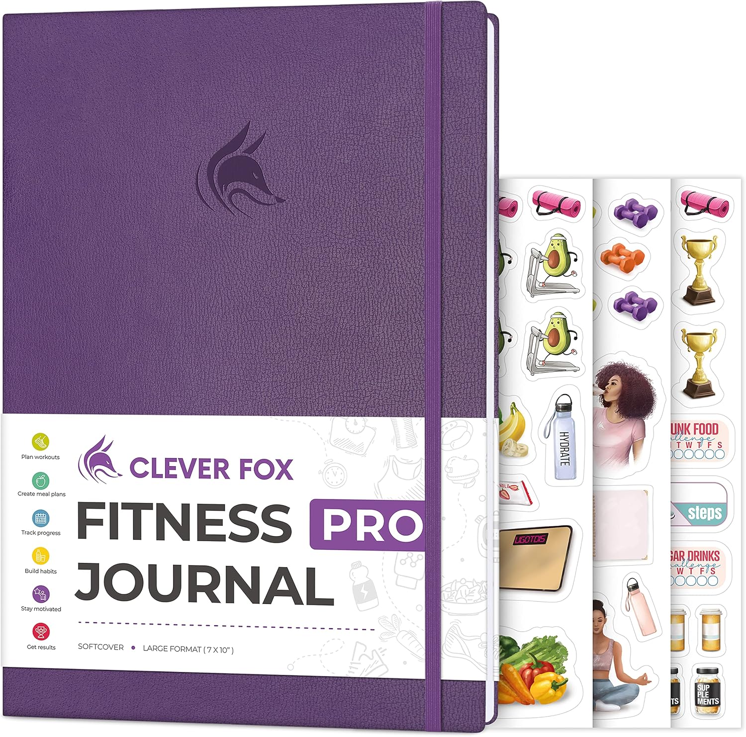 Clever Fox Fitness Journal PRO, Men & Women, Workouts, Meals, Purple