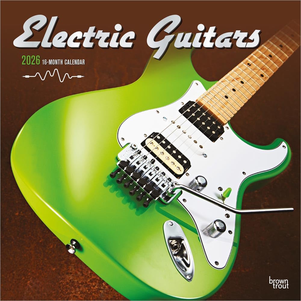 Electric Guitars 2026 12 X 24 Inch (Hanging) Monthly Square Wall Calendar Foil Stamped Cover Plastic-Free