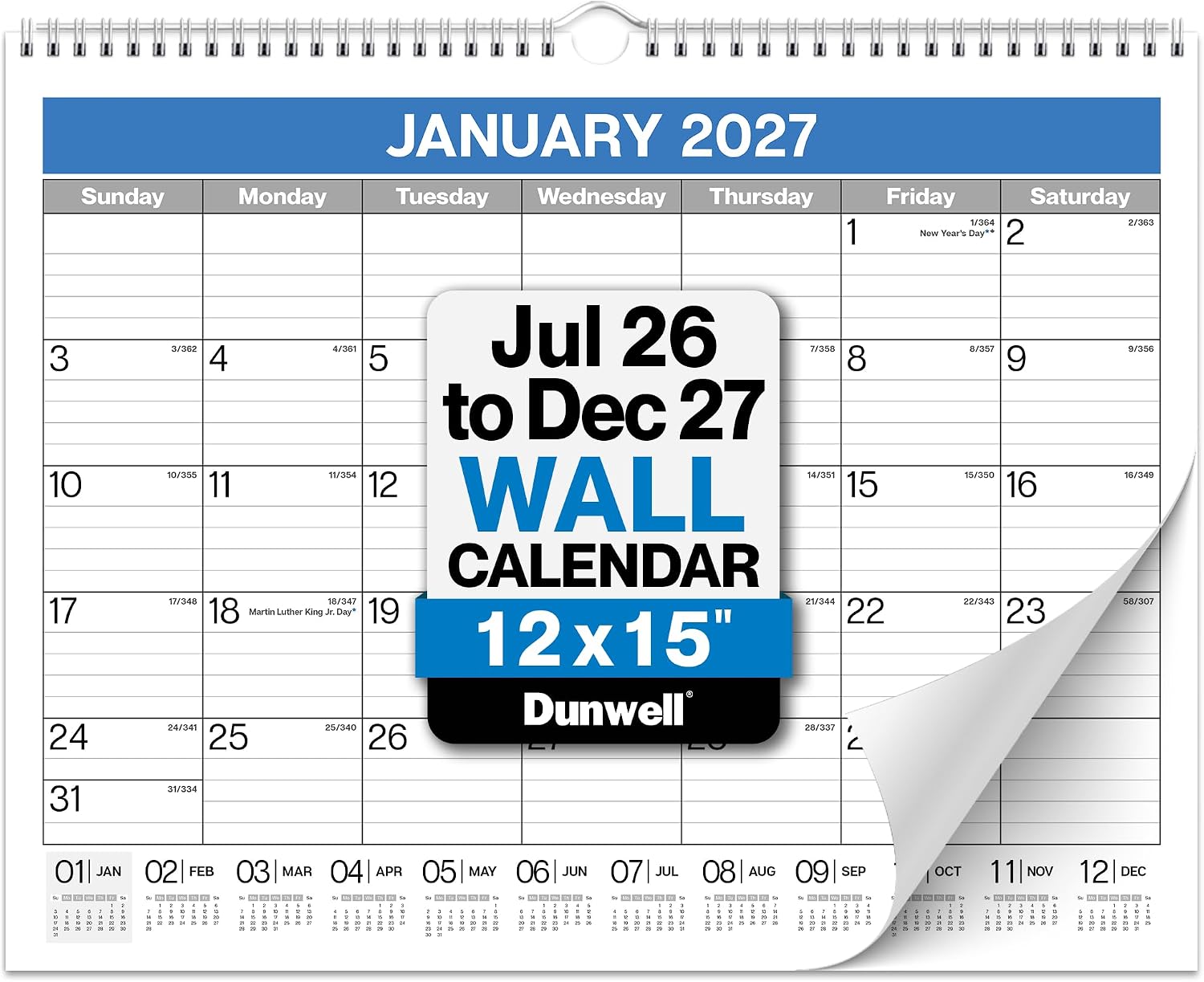 Dunwell 2026-2027 Wall Calendar 15×12, 18-Month Hanging Calendar