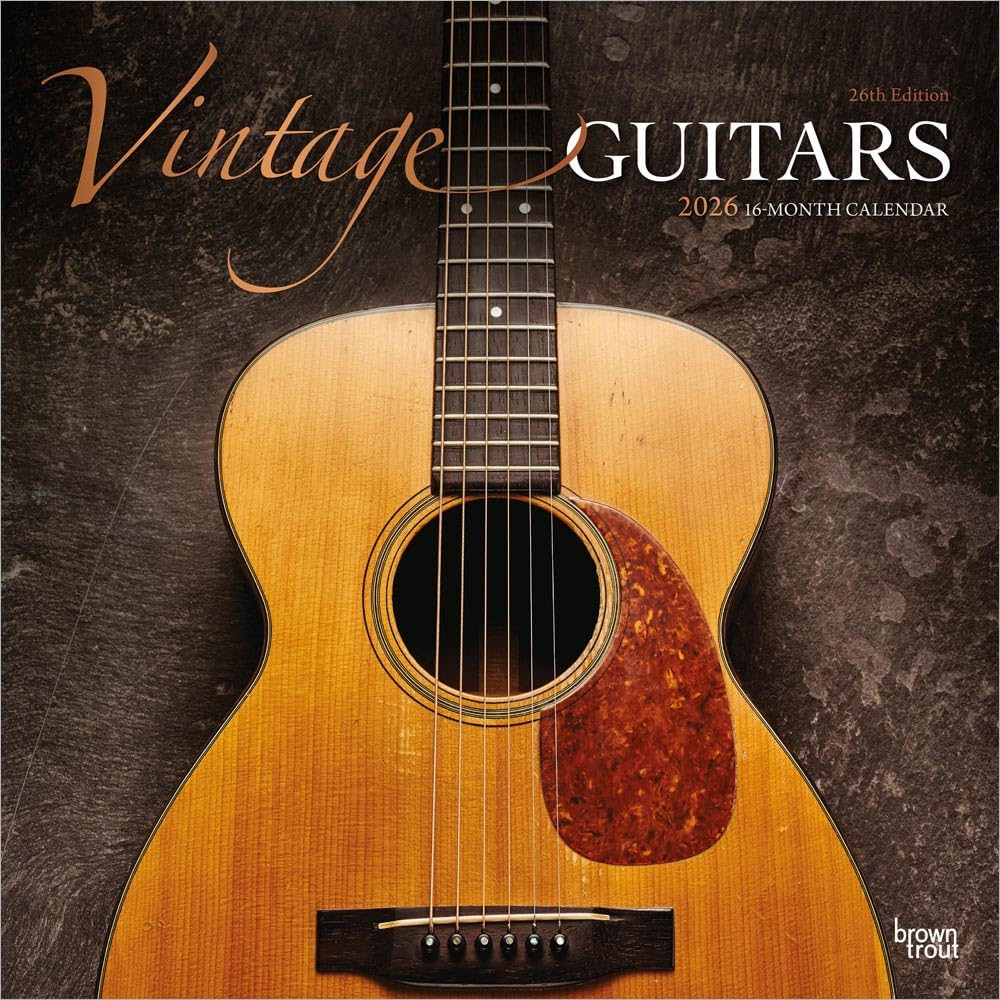 Vintage Guitars | 2026 12 x 24 Inch (Hanging) Monthly Square Wall Calendar | Foil Stamped Cover | Plastic-Free | BrownTrout | Instrument Classic