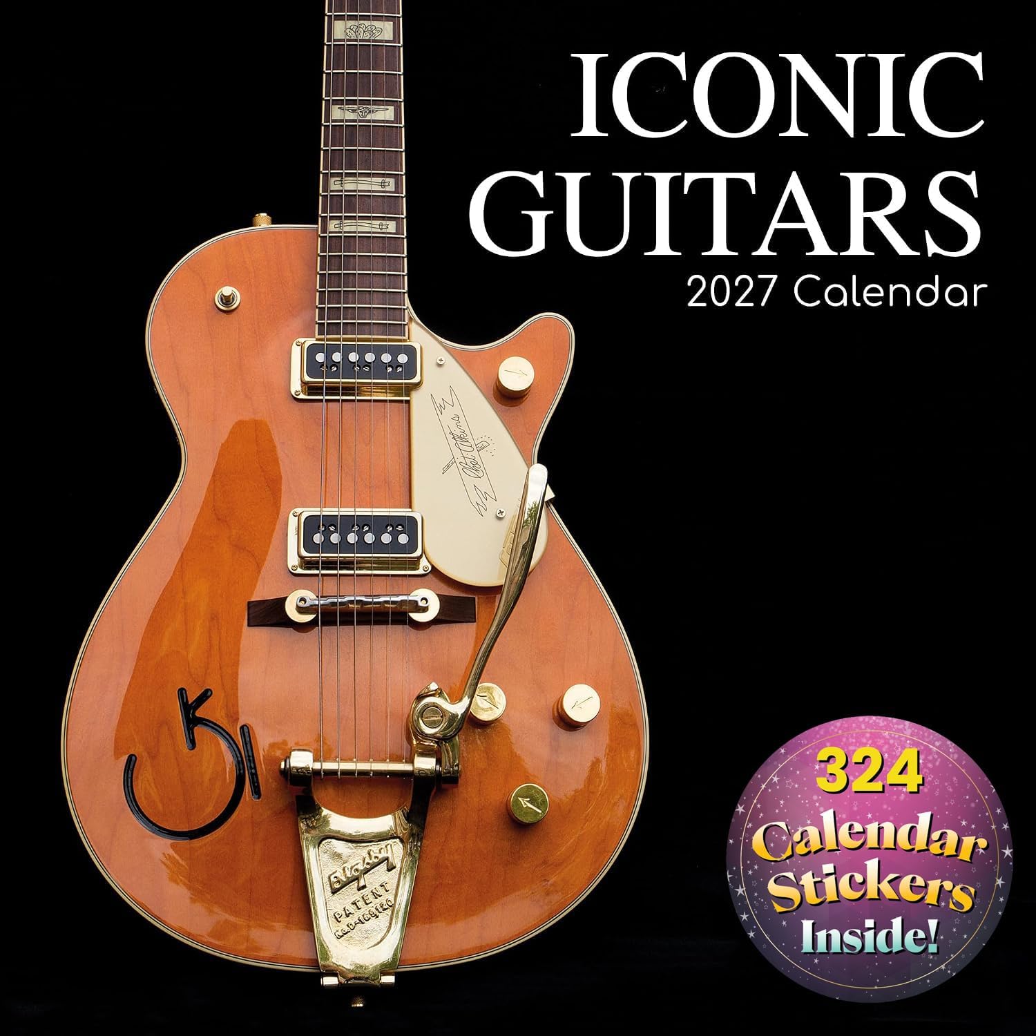 2027 Square Wall Calendar – Iconic Guitars 12 x 12 Inch Monthly View, 16-Month, Lifestyle Theme, Includes 324 Reminder Stickers