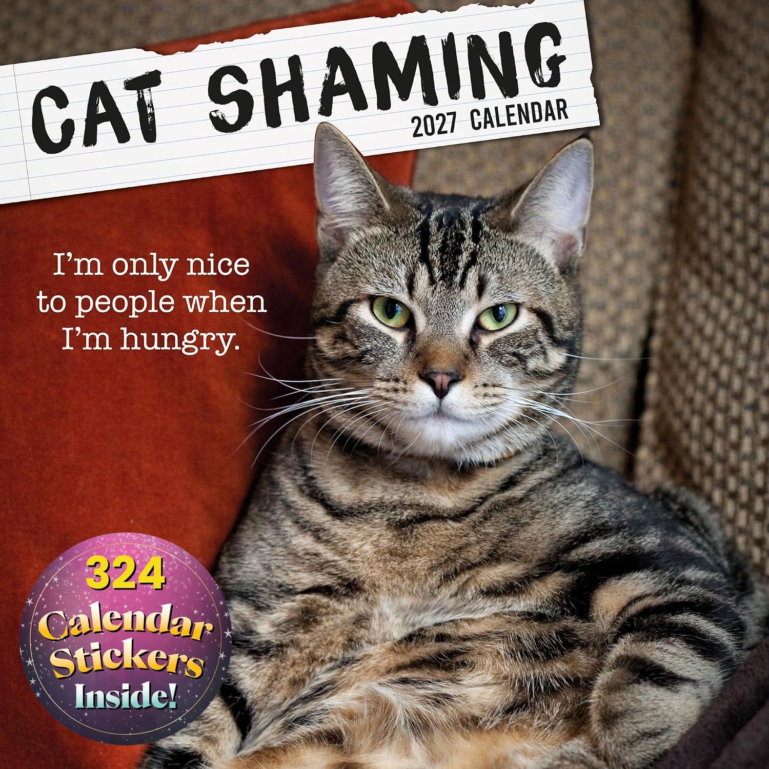 2027 Square Wall Calendar – Cat Shaming 12 x 12 Inch Monthly View, 16-Month, Funny Corner Theme, Includes 324 Reminder Stickers