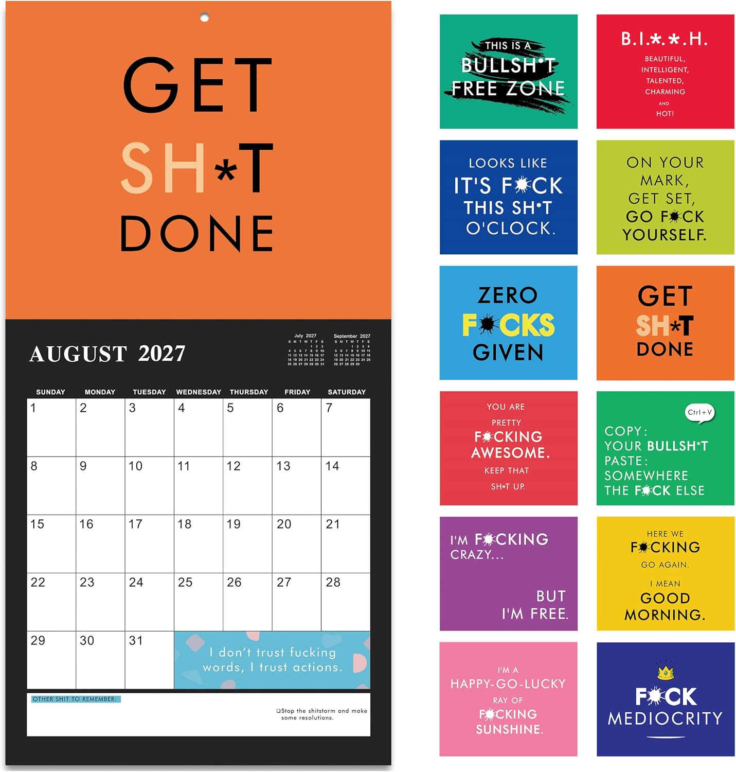 2027 Calendar – 2027 Wall Calendar Funny, 12 Monthly Calendar, Jan 2027 – Dec 2027, 12” x 12” (Closed), 12” x 24” (Open), Perfect Fun Gag Gift, White Elegant Gifts, with Hanging Holes