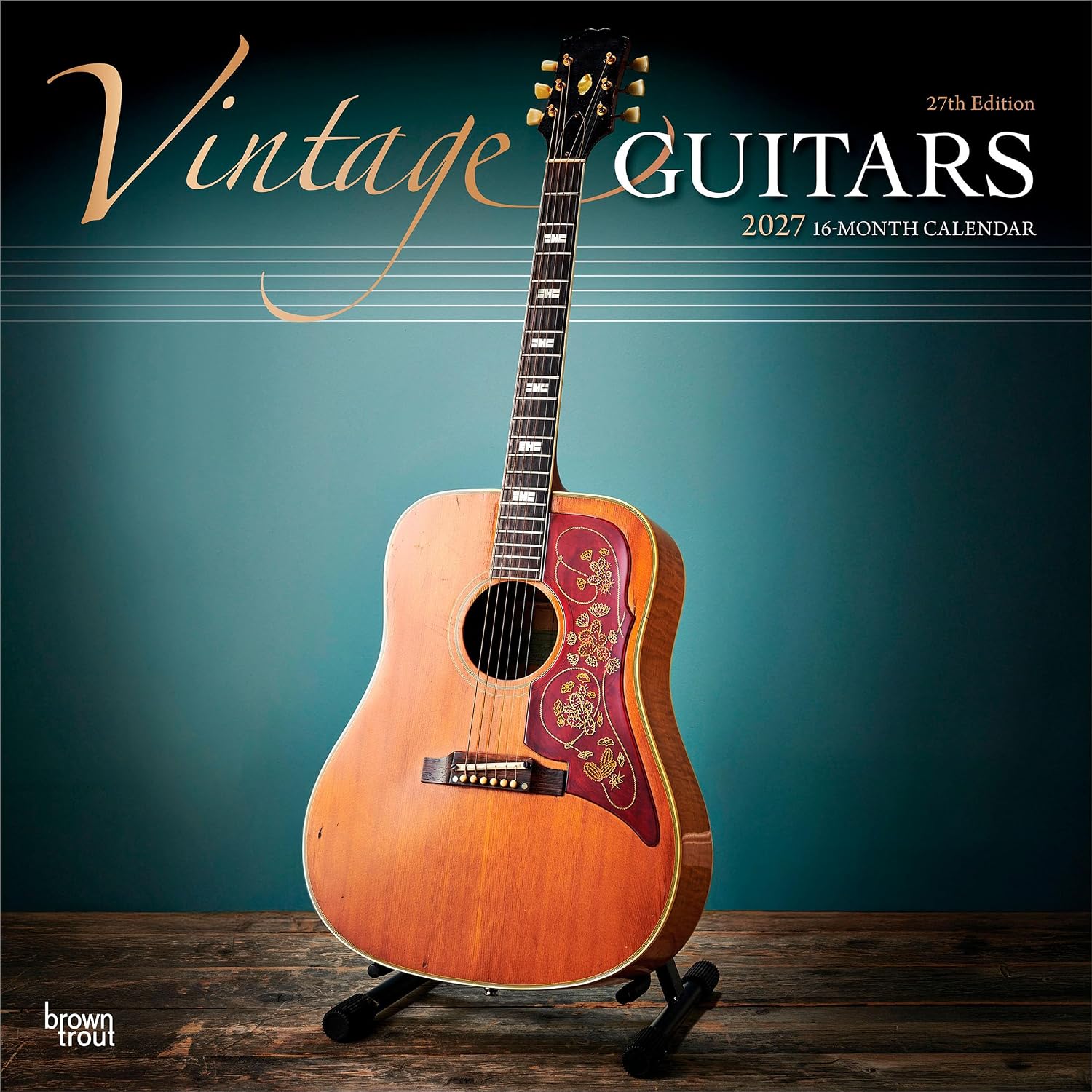 Vintage Guitars | 2027 12 x 24 Inch (Hanging) Monthly Square Wall Calendar | Foil Stamped Cover | Plastic-Free | BrownTrout | Instrument Classic